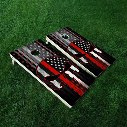 Red Lines Skull Cornhole Boards Wraps (Set of 2)