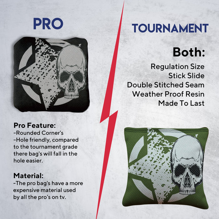 Black Green Star Skull Cornhole Bags - Set of 8