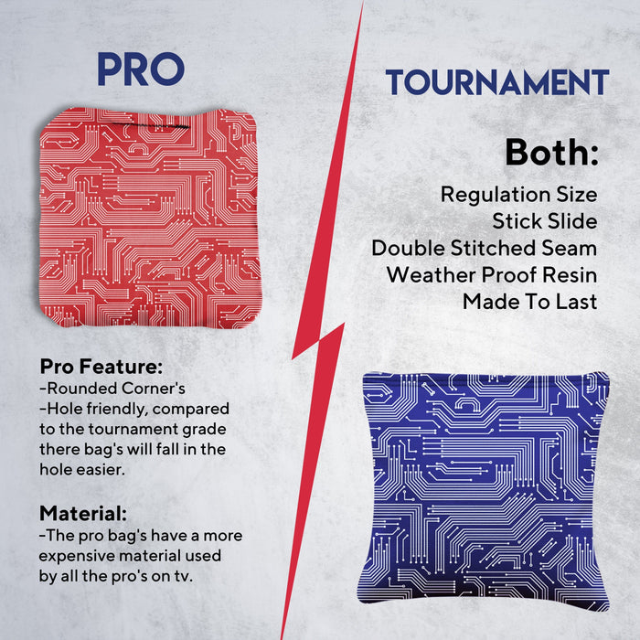 Red Blue Tech Cornhole Bags - Set of 8