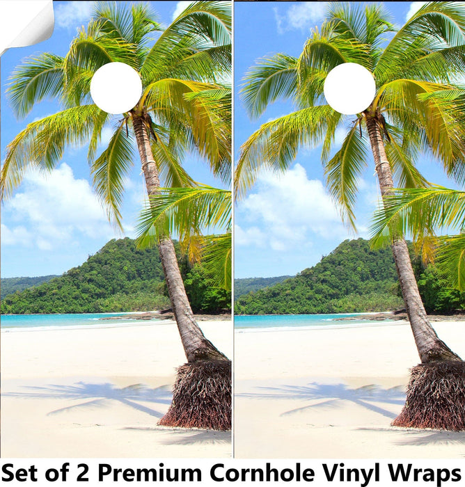 Palm Tree Ocean (2) Cornhole Boards Wraps (Set of 2)
