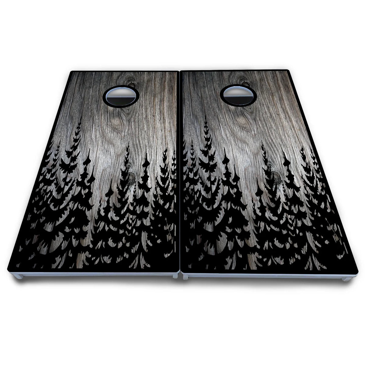 Greyscale Pine Trees Cornhole Boards - All Weather Series