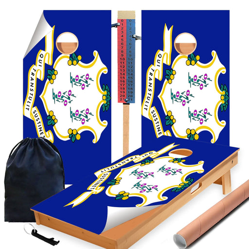Connecticut Classic State Flag Cornhole Boards Wraps (Set of 2)