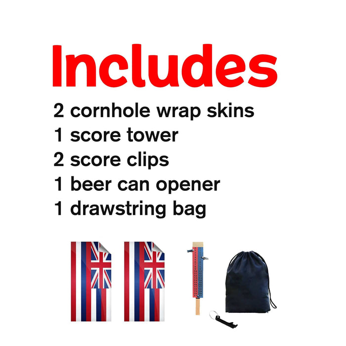 Hawaii Classic State Flag Cornhole Boards Wraps (Set of 2)