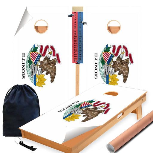 Illinois Classic State Flag Cornhole Boards Wraps (Set of 2)