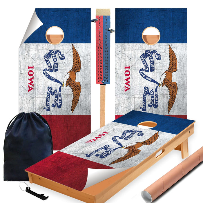 Iowa Classic State Flag Cornhole Boards Wraps (Set of 2)