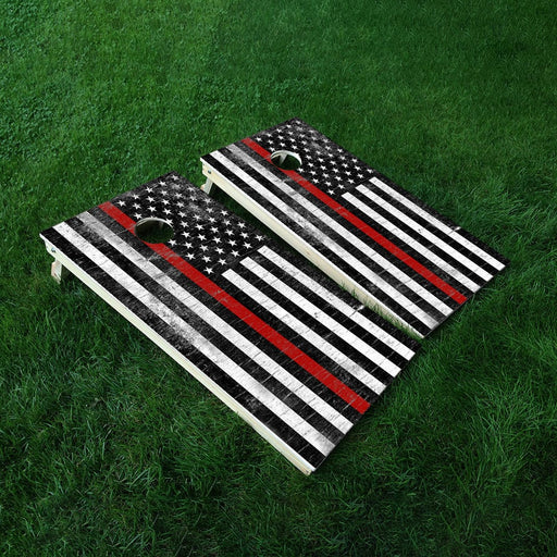 Rustic Red Line Cornhole Boards Wraps (Set of 2)