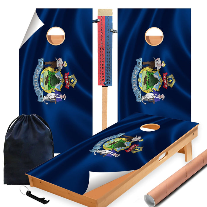 Maine Classic State Flag Cornhole Boards Wraps (Set of 2)
