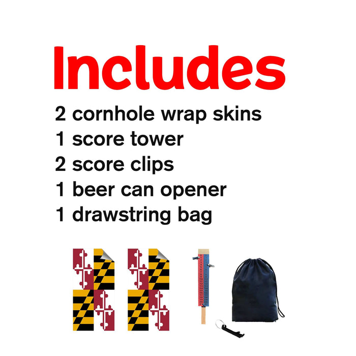 Maryland Classic State Flag Cornhole Boards Wraps (Set of 2)
