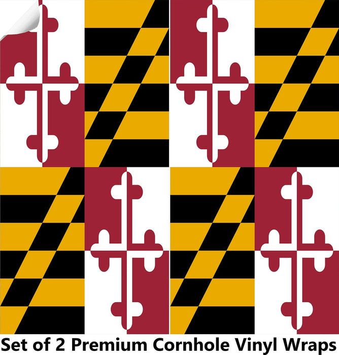 Maryland Classic State Flag Cornhole Boards Wraps (Set of 2)