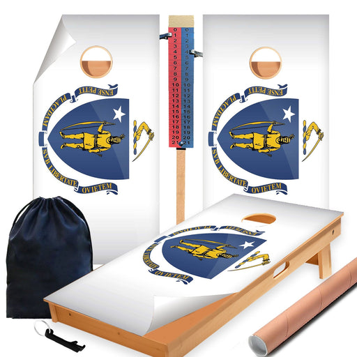 Massachusetts Classic State Flag Cornhole Boards Wraps (Set of 2)