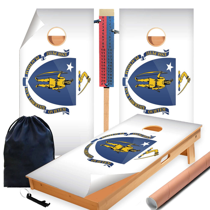 Massachusetts Classic State Flag Cornhole Boards Wraps (Set of 2)