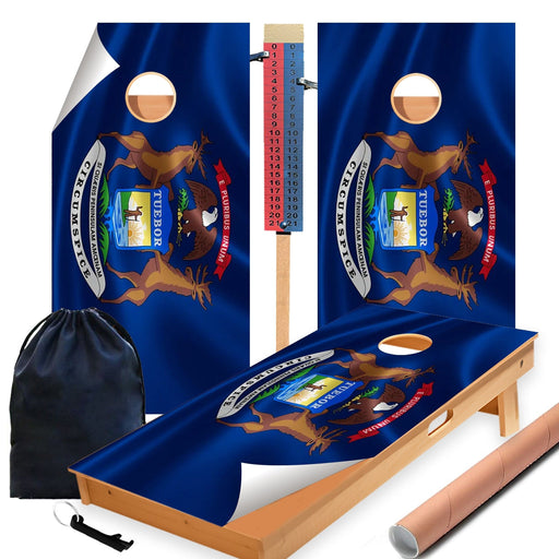 Michigan Classic State Flag Cornhole Boards Wraps (Set of 2)