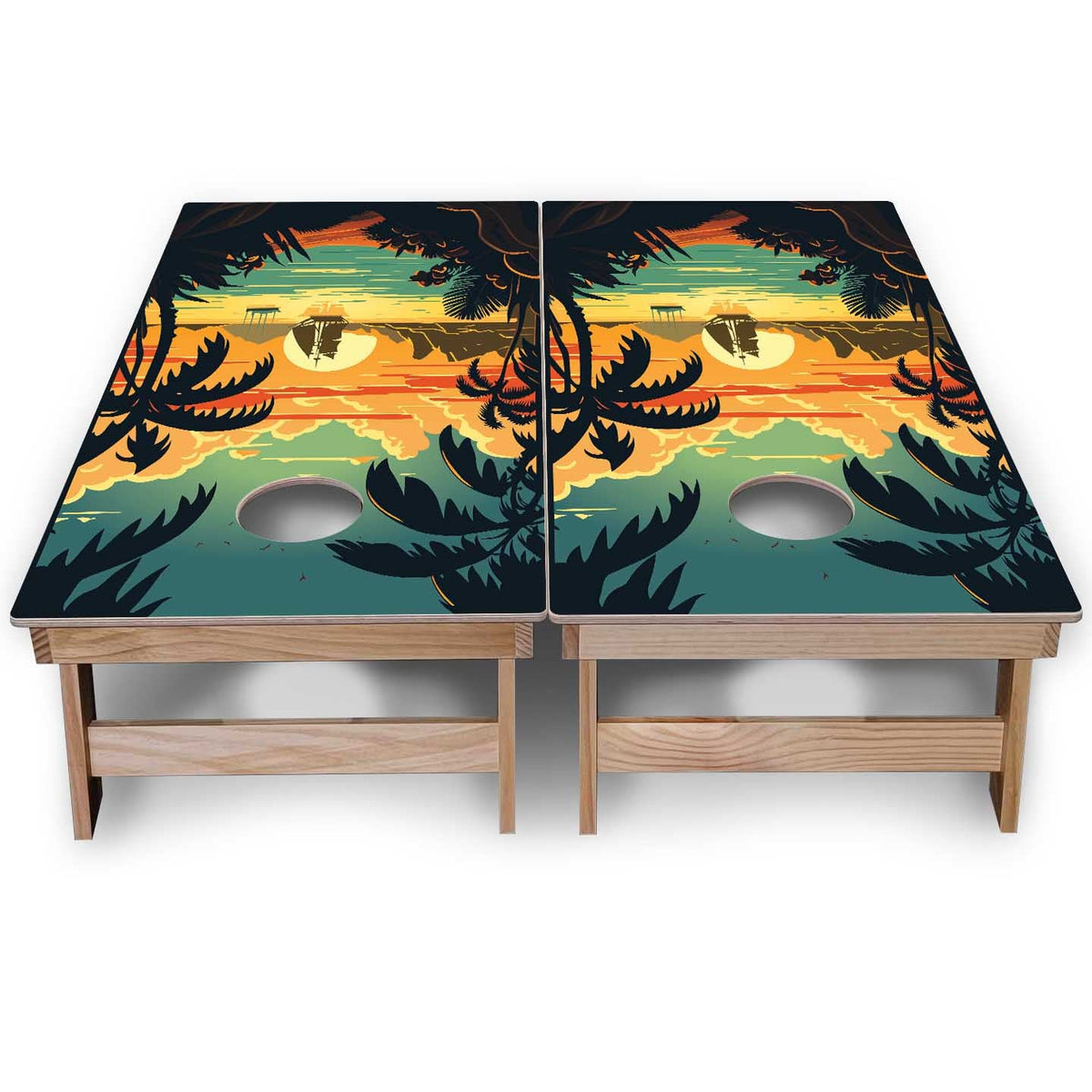 Beach/Mountain Sunset Cornhole Boards - Backyard Series