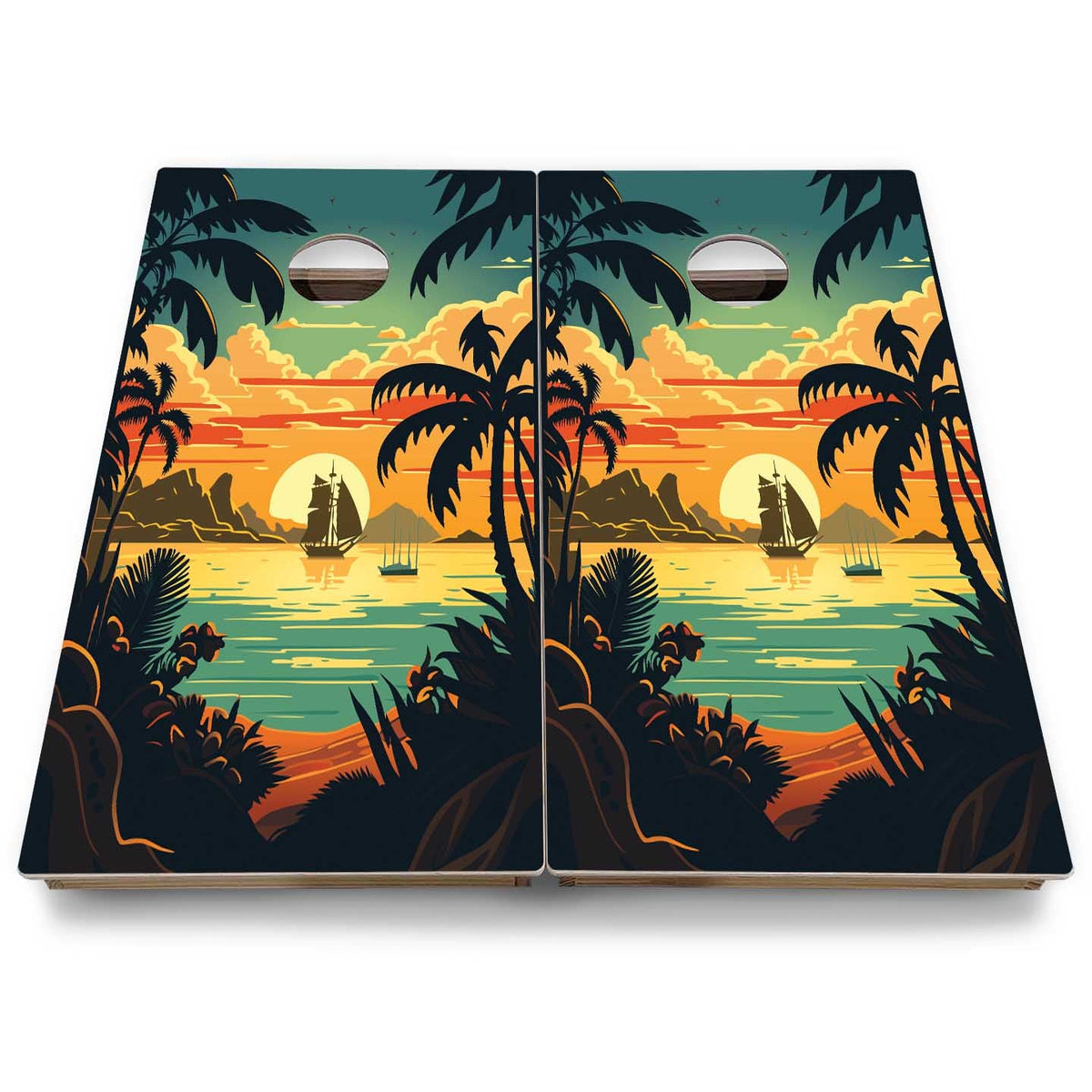 Beach/Mountain Sunset Cornhole Boards - Backyard Series