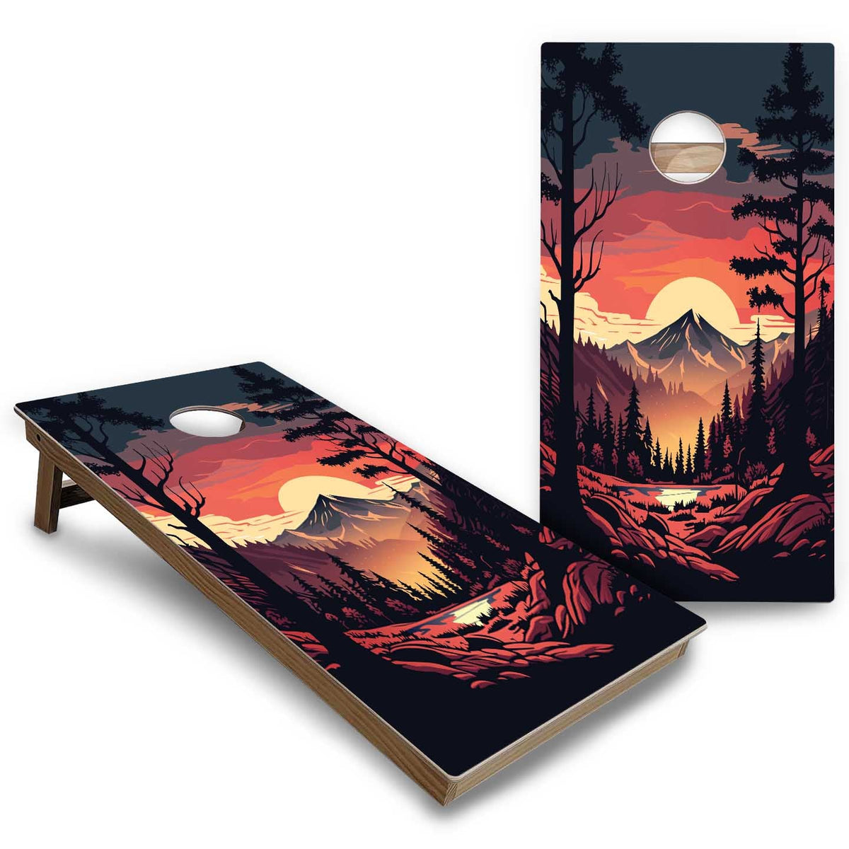 Beach/Mountain Sunset Cornhole Boards - Backyard Series