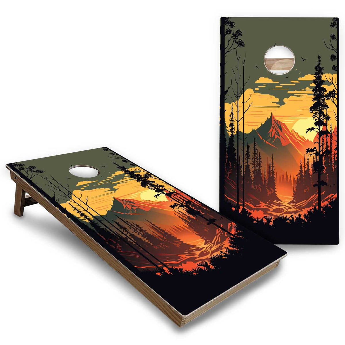 Beach/Mountain Sunset Cornhole Boards - Backyard Series