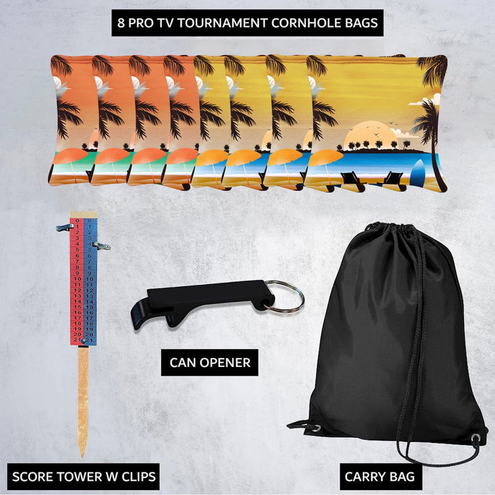 Tropical Red Orange Cornhole Bags