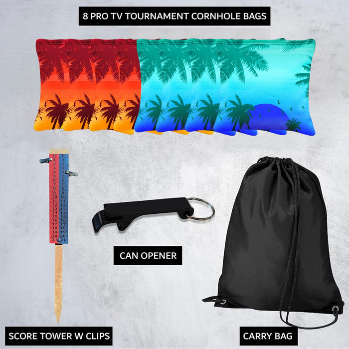 Red Blue Palm Sky Cornhole Bags