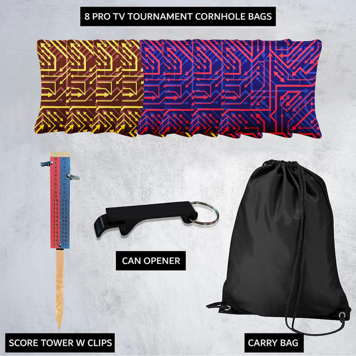 Red Yellow Tech Cornhole Bags