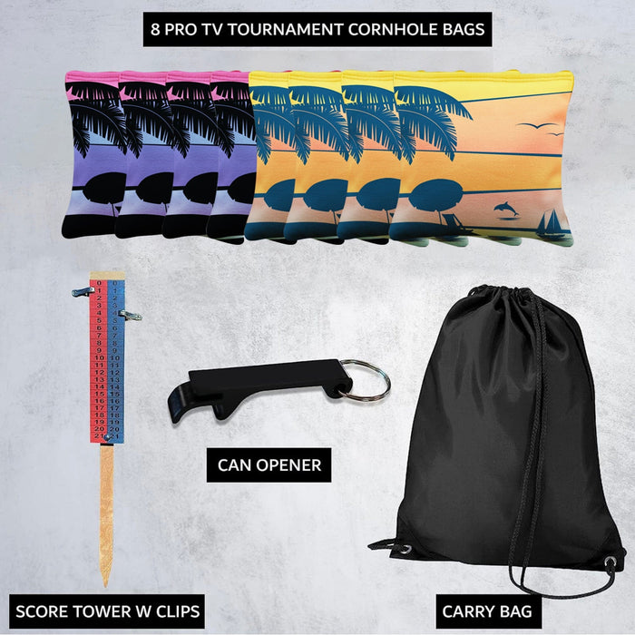 Orange Purple Dolphin Beach Cornhole Bags