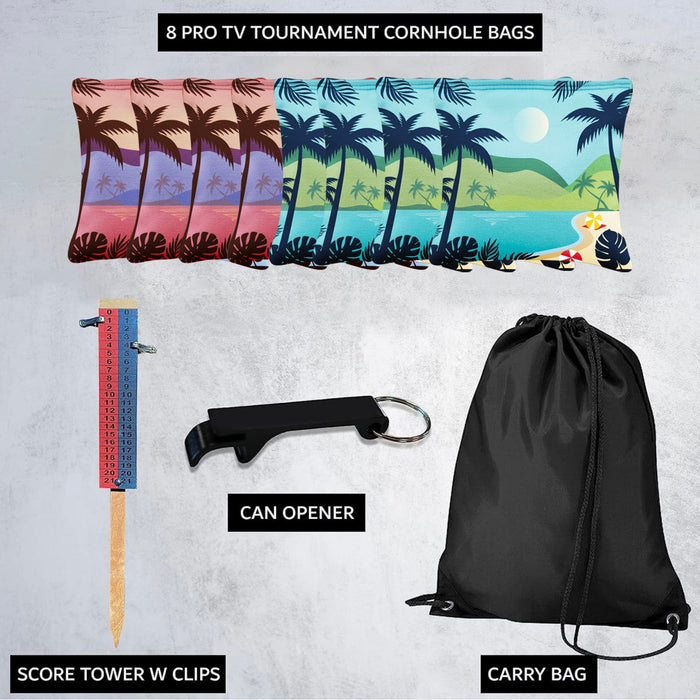Green Purple Beach Cornhole Bags