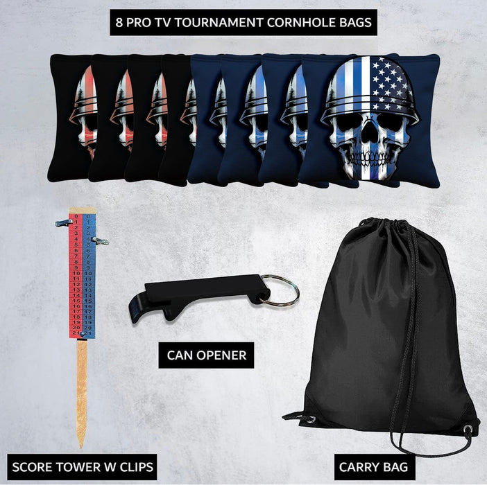 Soldier Flag Skull Cornhole Bags