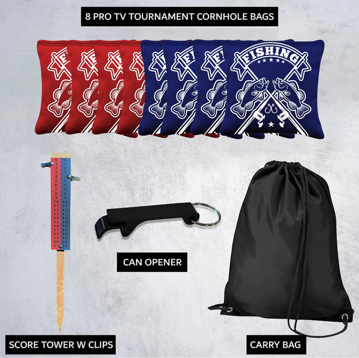 Red Blue Fish Logo Cornhole Bags