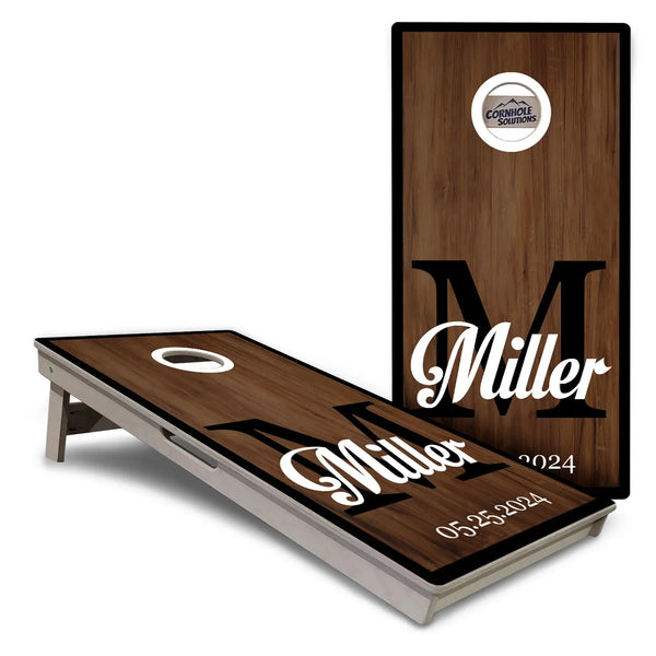 Dark Wood Wedding Monogram Cornhole Boards – Tournament Series