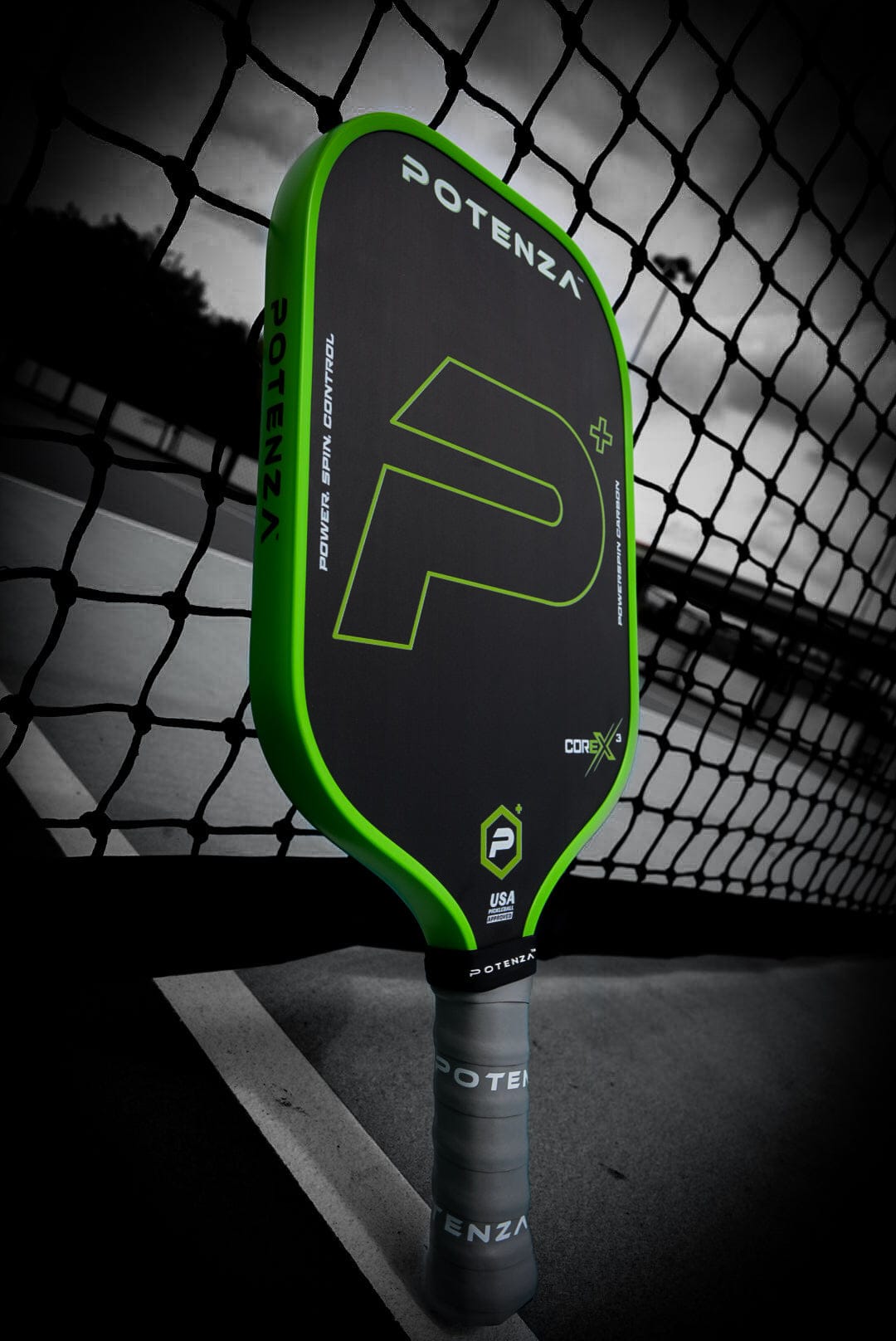 PRO Paddles P+ PowerSpin Carbon COREx3 (Neon Green, Elongated Face)