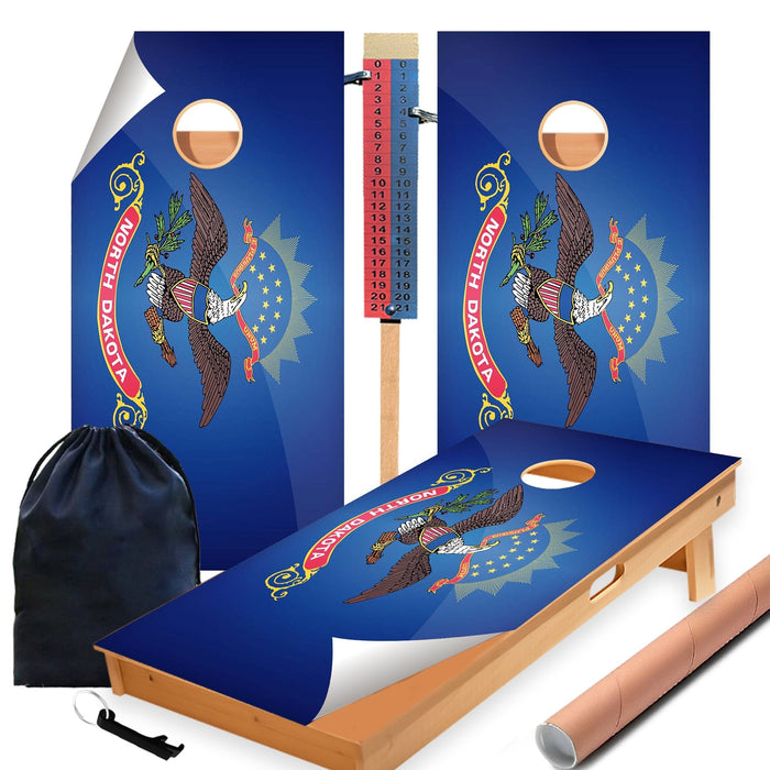 North Dakota Classic State Flag Cornhole Boards Wraps (Set of 2)