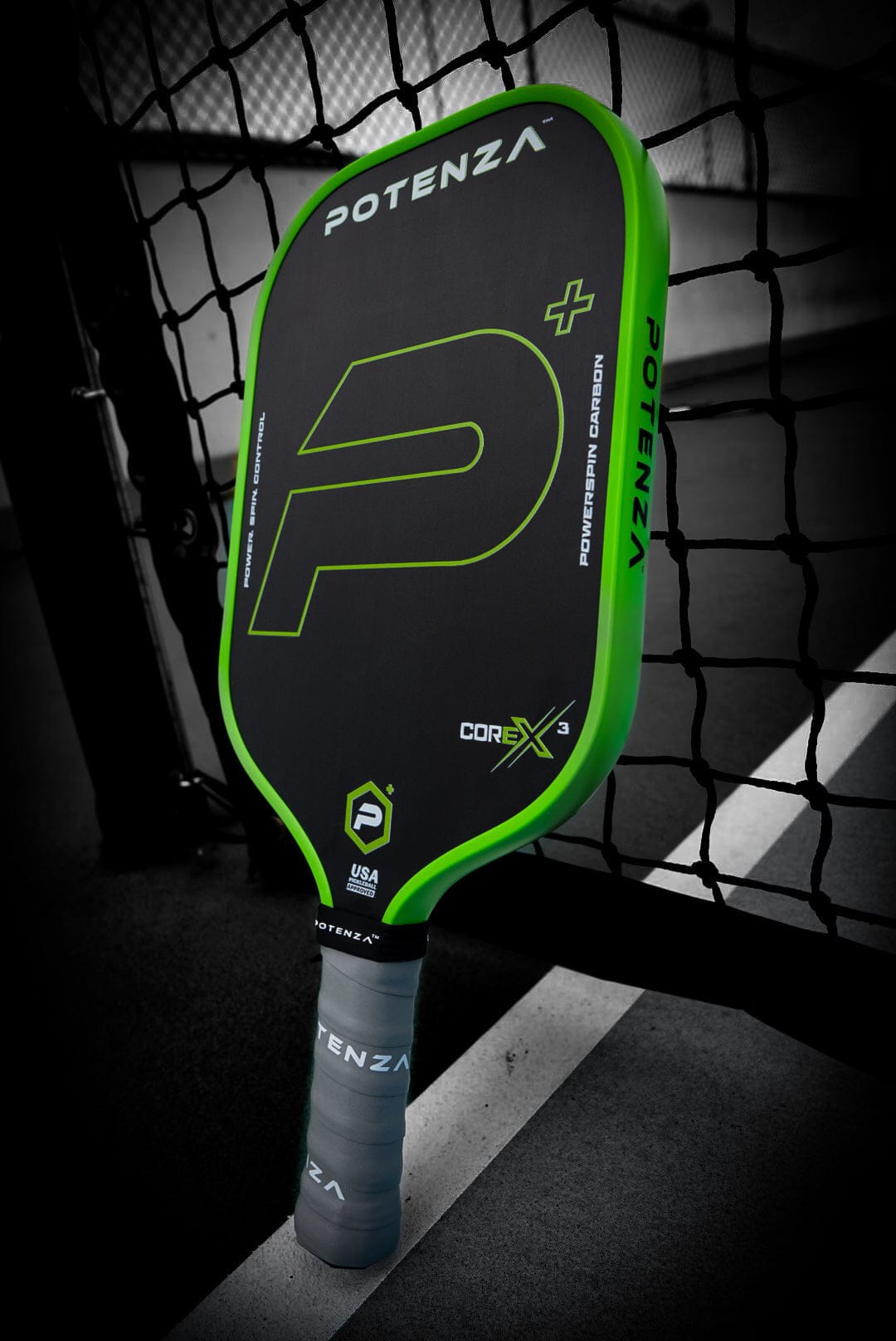PRO Paddles P+ PowerSpin Carbon COREx3 (Neon Green, Elongated Face)