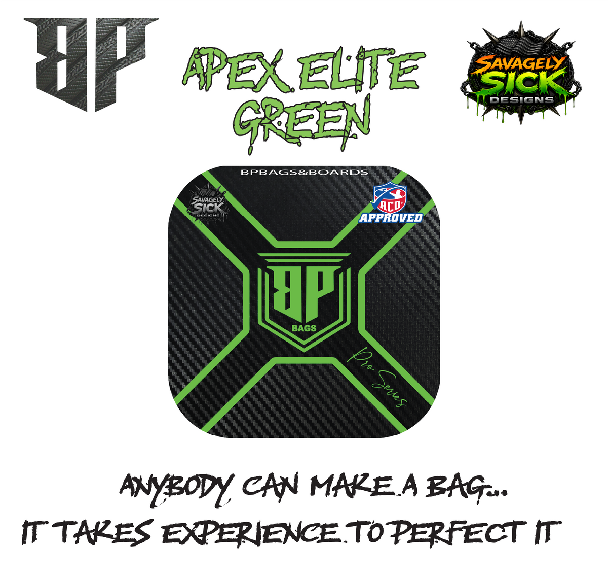 BP Multiple Bag Models "APEX Elite" Design - ACO Pro Stamped Cornhole Bags - Set of 4 Bags