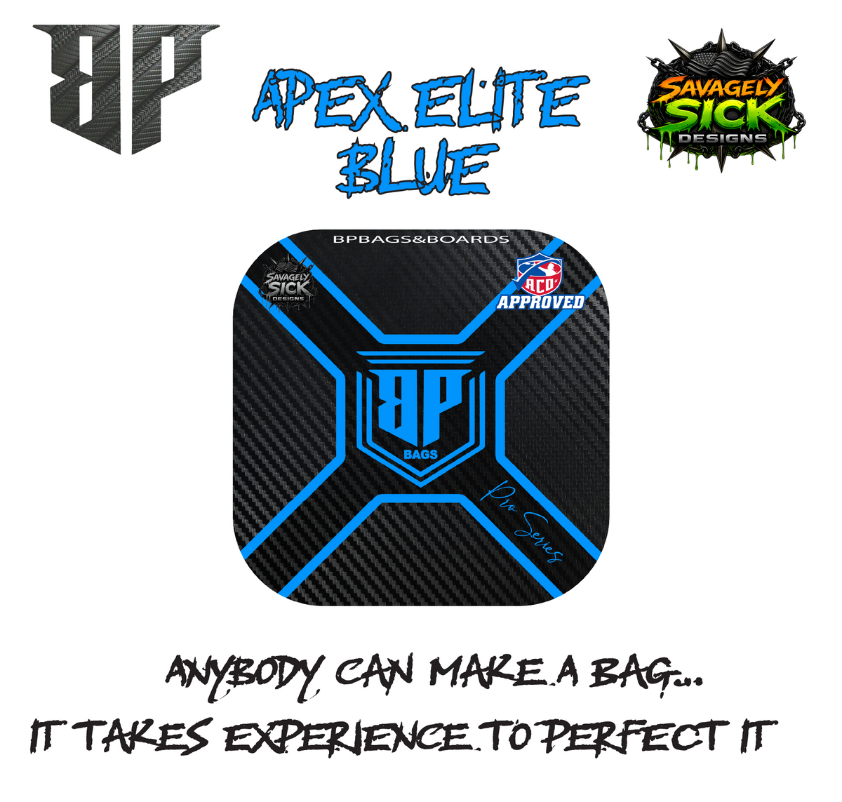 BP Multiple Bag Models "APEX Elite" Design - ACO Pro Stamped Cornhole Bags - Set of 4 Bags