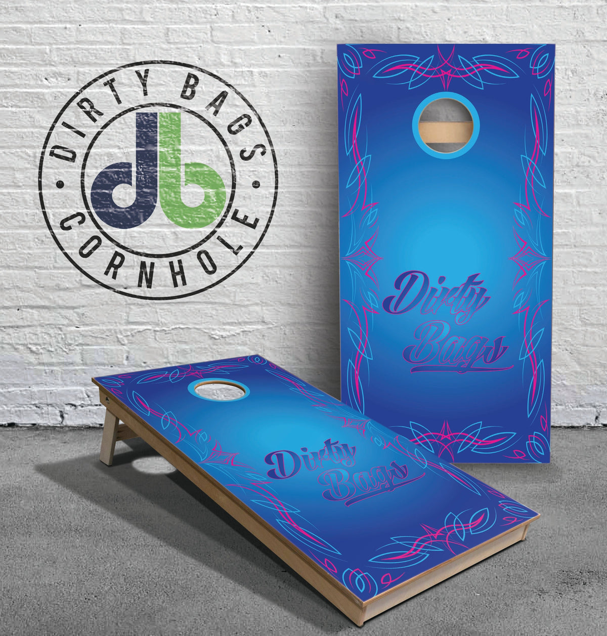 boards Cornhole Boards - db Blue and Pink Pinstriping