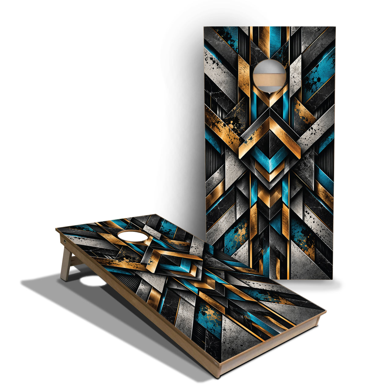Cornhole Boards - Tournament Series - Geo Turquoise and Gold