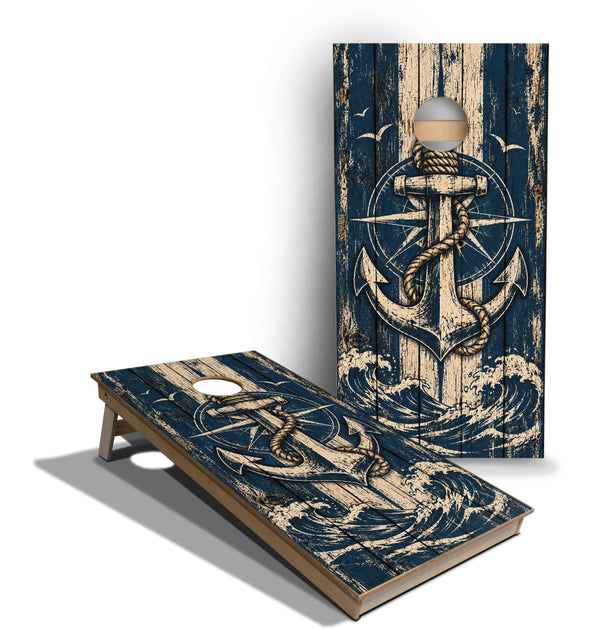 Cornhole Boards - Tournament Series -Vintage Anchor Blue