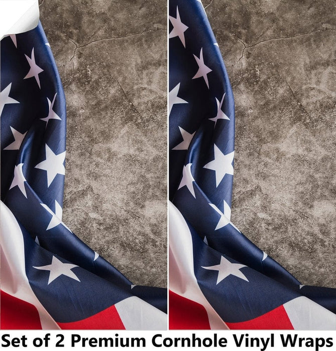 Brick with Flag Cornhole Boards Wraps (Set of 2)