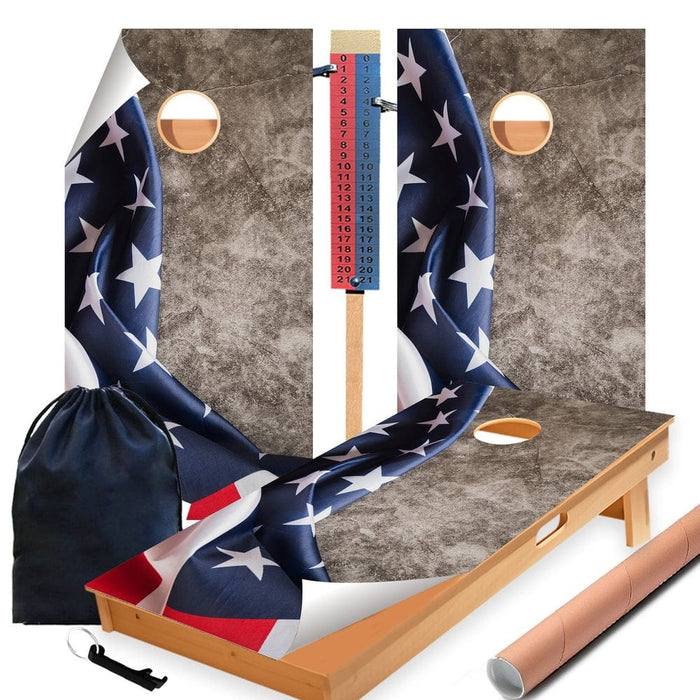 Brick with Flag Cornhole Boards Wraps (Set of 2)