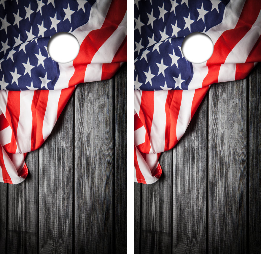 American Flag Black Barnwood Cornhole Design
