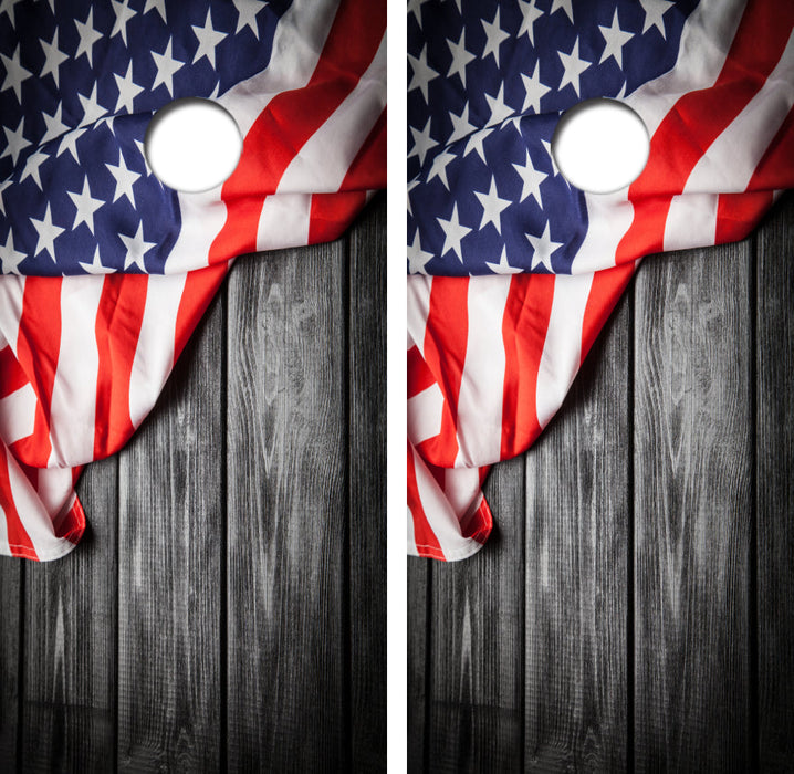 American Flag Black Barnwood Cornhole Design