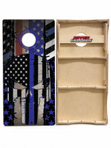 Blue Lives Matter Punisher Skull Cornhole Design