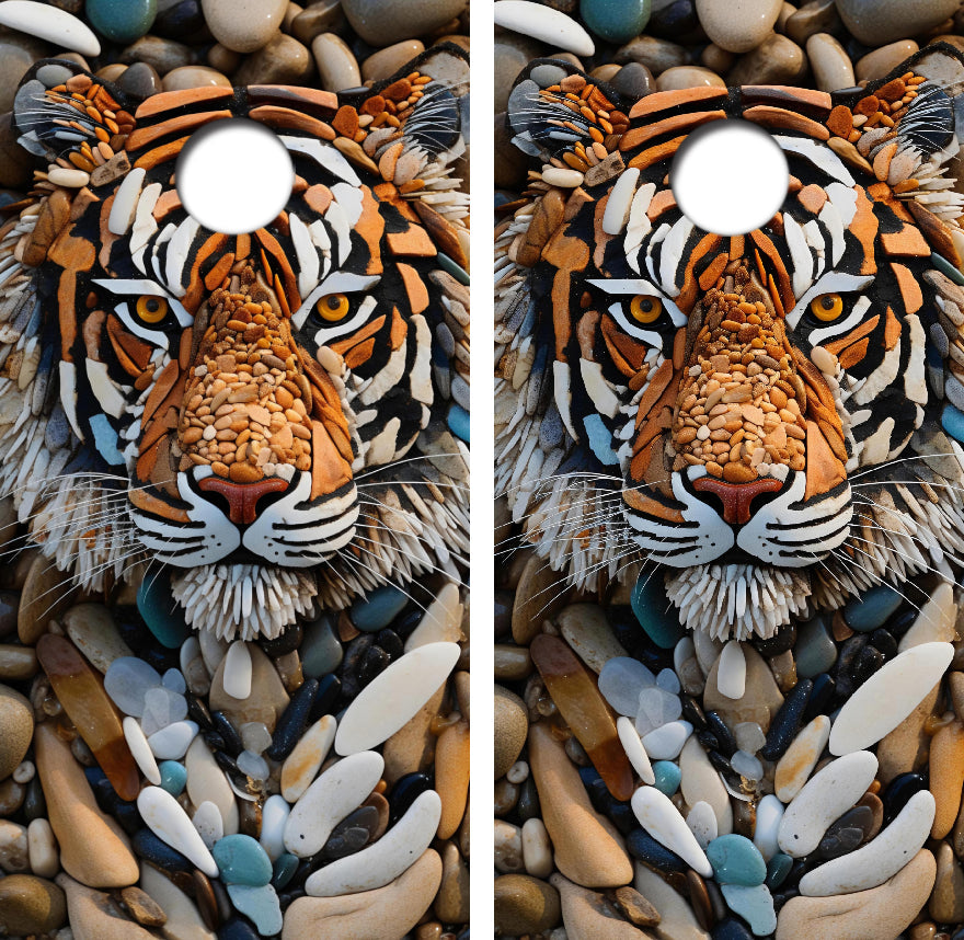 Tiger Face Made of Stone Cornhole Design