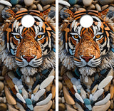 Tiger Face Made of Stone Cornhole Design