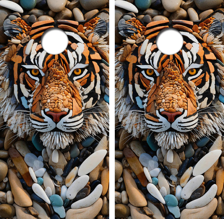 Tiger Face Made of Stone Cornhole Design