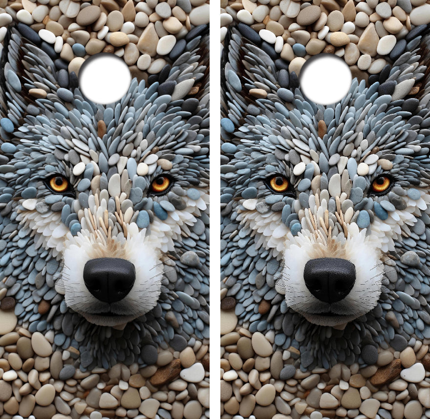Stone Wolf Face Cornhole Design