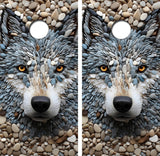 Stone Wolf Face Cornhole Design