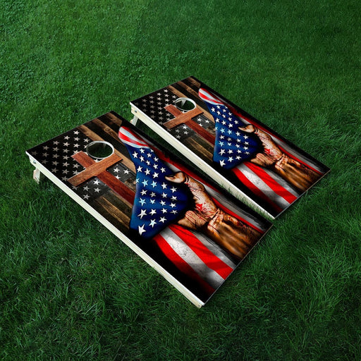 Cross Flag Hand Cornhole Boards Wraps (Set of 2)
