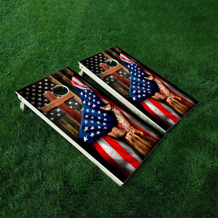 Cross Flag Hand Cornhole Boards Wraps (Set of 2)