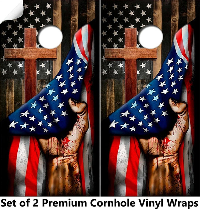 Cross Flag Hand Cornhole Boards Wraps (Set of 2)