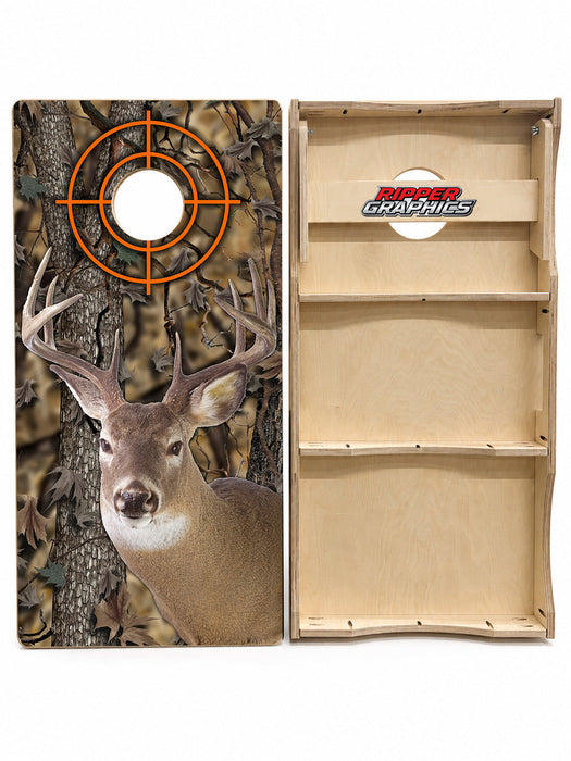 White Tail Buck Camo Cornhole Design